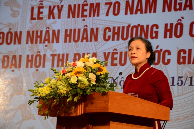 越南友好组织联合会主席阮芳娥在会上发表讲话（图：CPV）