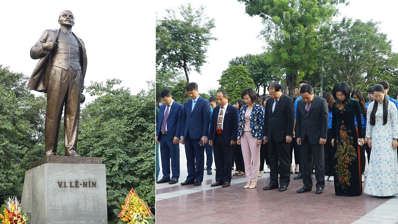 河内市领导人向列宁塑像敬献鲜花