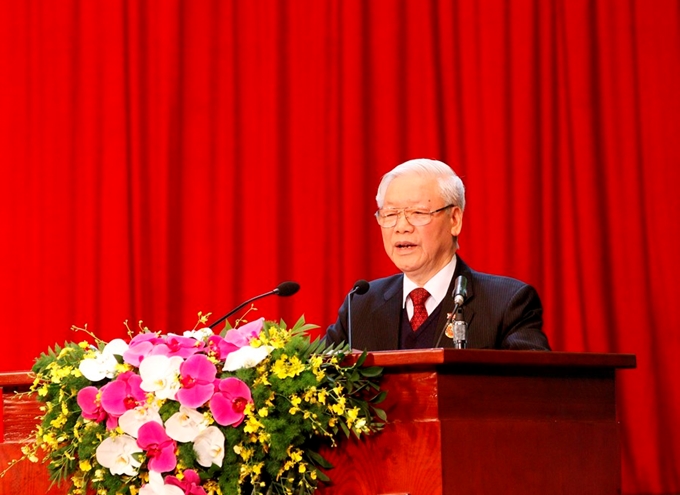 阮富仲同志在大会上发表指导性讲话（图：CPV)