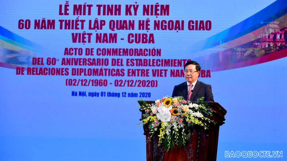 政府副总理兼外交部长范平明出席在集会上发表讲话（图源：baoquocte.vn）