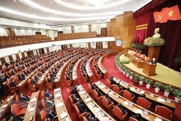 越共第十二届中央委员会第十四次全体会议闭幕式全景（图源：越通社）