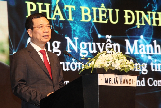 越南通信与传媒部部长阮孟雄在会上发表讲话（图：CPV）