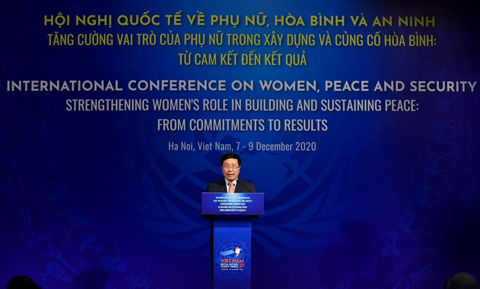 越南外交部部长范平明在会上致辞（图：VGP）