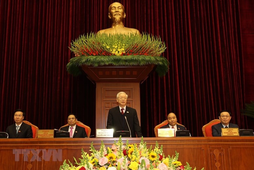 越共第十三届中央委员会总书记阮富仲在会上发言（图源：越通社）