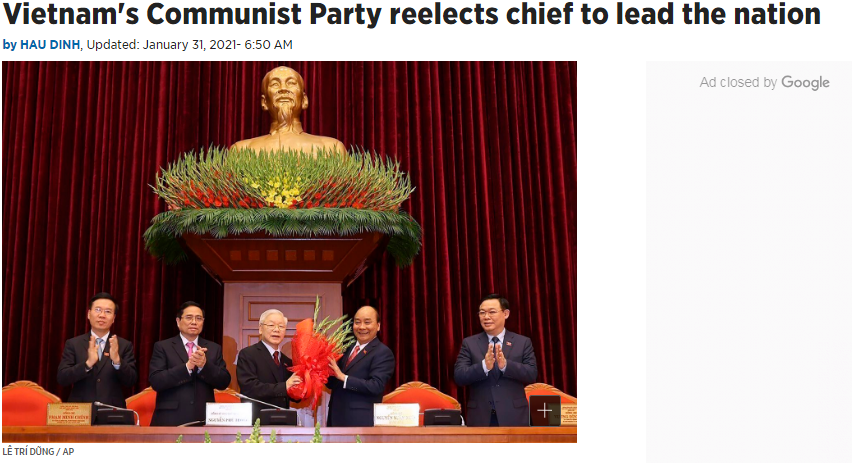 美联社（AP）对越共十三大选举产生新一届领导班子进行报道