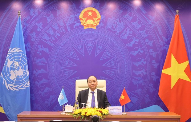 阮春福总理以视频形式出席联合国安理会高级别公开辩论会（图源：越通社）