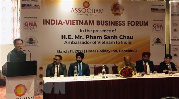 越南驻印度大使范生珠在论坛上发表讲话（图源：越通社）